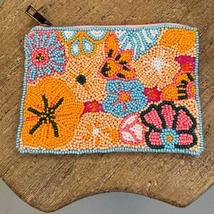 Beaded Holiday Coin Purse Flower Coin Purse Accessories Travel Pouch NEW